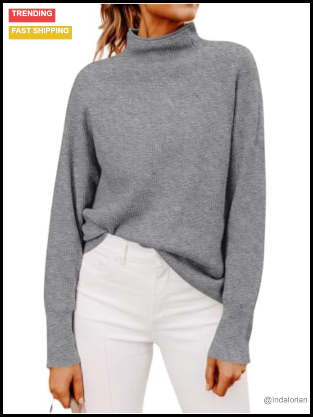 Womens Mock Neck Dolman Sleeve Ribbed Knit Pullover Sweater